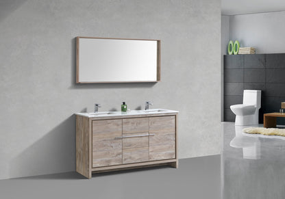 Kube Bath Dolce 60" Double Sink Floor Mount Bathroom Vanity With White Quartz Countertop With 2 Doors And 3 Drawers