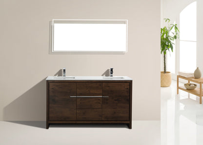 Kube Bath Dolce 60" Double Sink Floor Mount Bathroom Vanity With White Quartz Countertop With 2 Doors And 3 Drawers