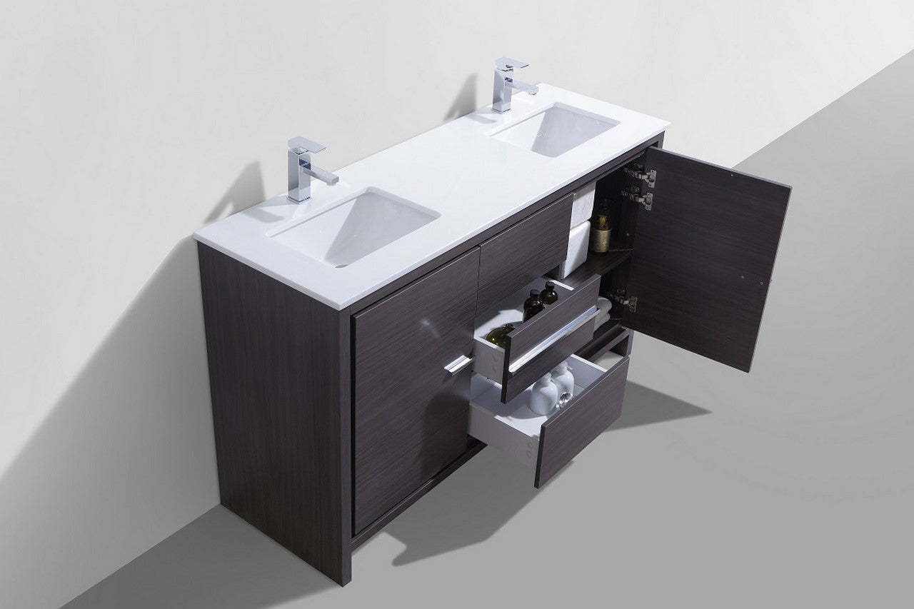 Kube Bath Dolce 60" Double Sink Floor Mount Bathroom Vanity With White Quartz Countertop With 2 Doors And 3 Drawers