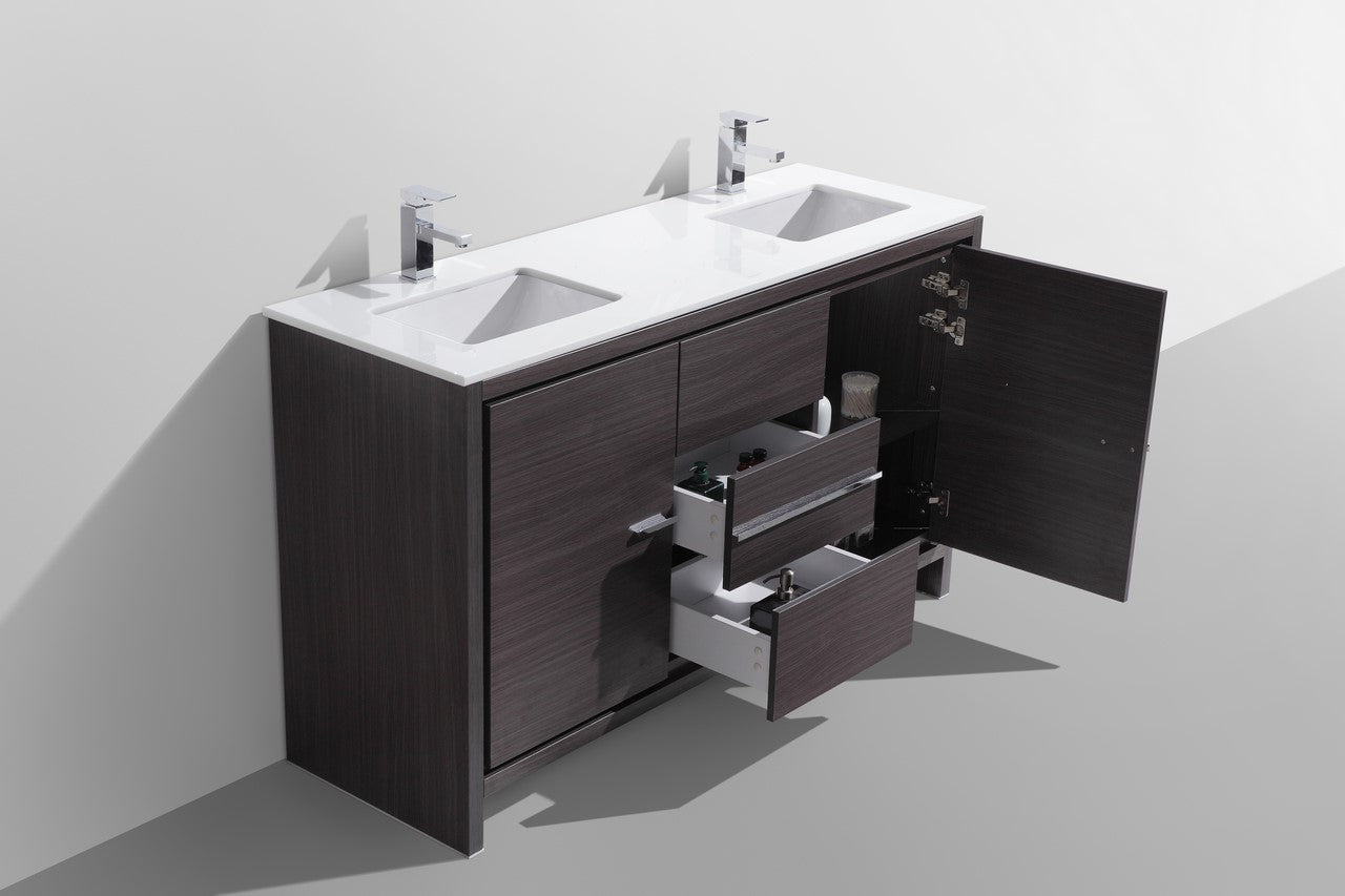 Kube Bath Dolce 60" Double Sink Floor Mount Bathroom Vanity With White Quartz Countertop With 2 Doors And 3 Drawers