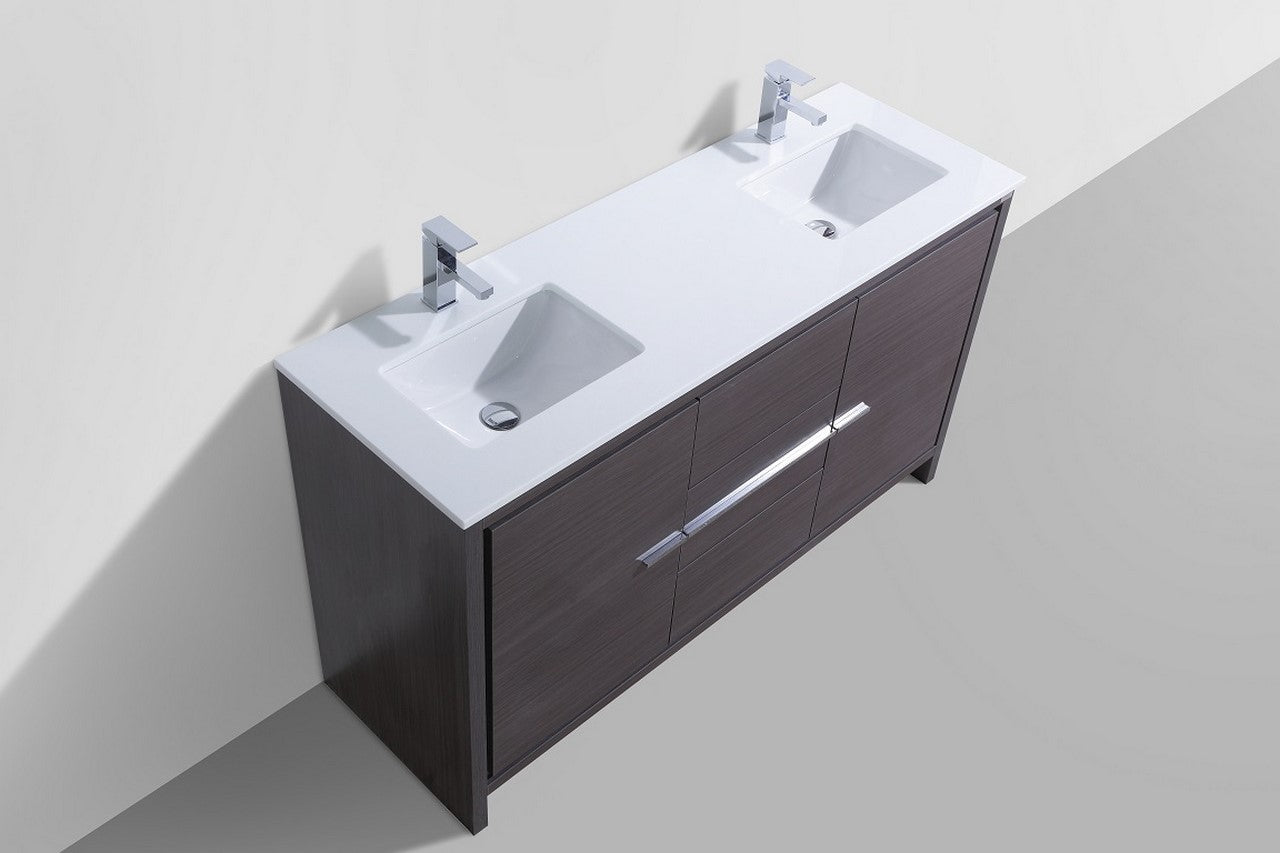 Kube Bath Dolce 60" Double Sink Floor Mount Bathroom Vanity With White Quartz Countertop With 2 Doors And 3 Drawers