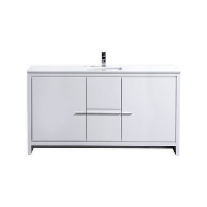 Kube Bath Dolce 60" Single Sink Floor Mount Bathroom Vanity With White Quartz Countertop With 2 Doors And 2 Drawers