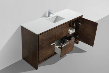 Kube Bath Dolce 60" Single Sink Floor Mount Bathroom Vanity With White Quartz Countertop With 2 Doors And 2 Drawers