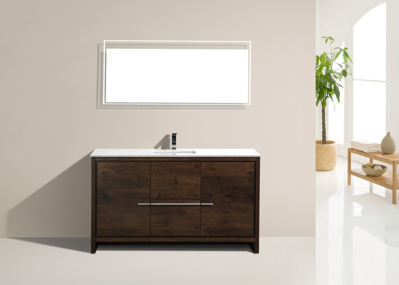 Kube Bath Dolce 60" Single Sink Floor Mount Bathroom Vanity With White Quartz Countertop With 2 Doors And 2 Drawers