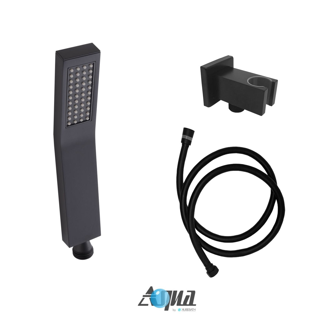 Kube Bath Aqua Piazza Black Shower Set With 8" Square Rain Shower, Tub Filler and Handheld