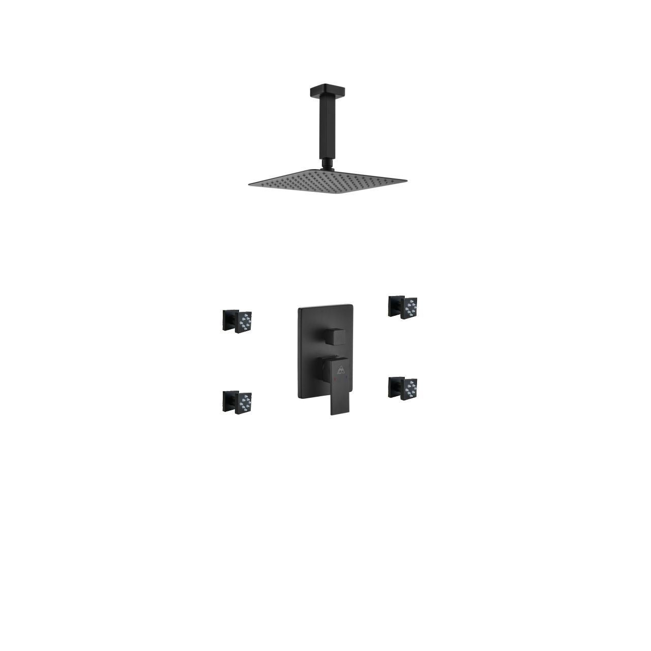 Kube Bath Aqua Piazza Black Shower Set With 8" Ceiling Mount Square Rain Shower and 4 Body Jets