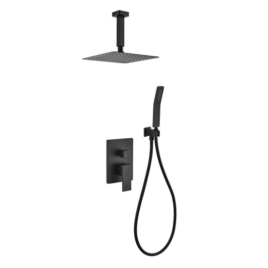 Kube Bath Aqua Piazza Black Shower Set With 8" Ceiling Mount Square Rain Shower and Handheld