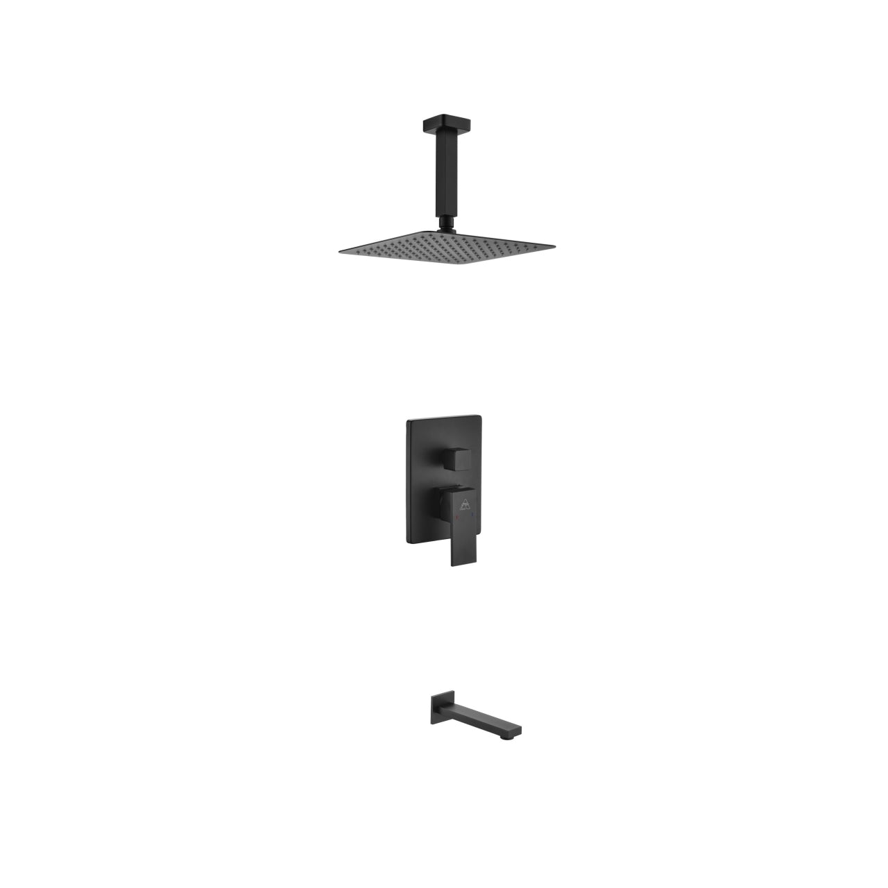 Kube Bath Aqua Piazza Black Shower Set With 8" Ceiling Mount Square Rain Shower and Tub Filler