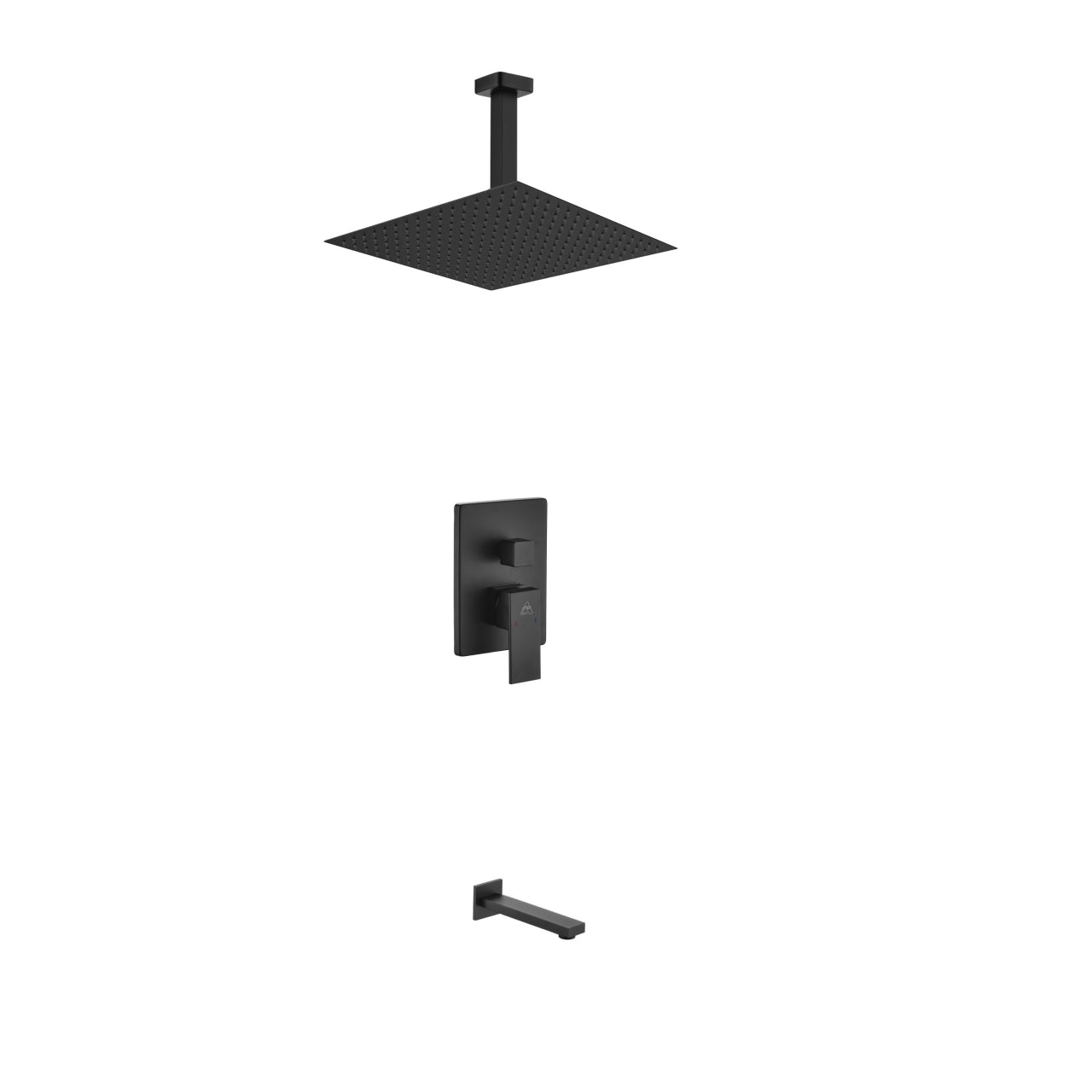 Kube Bath Aqua Piazza Black Shower Set With 12" Ceiling Mount Square Rain Shower and Tub Filler