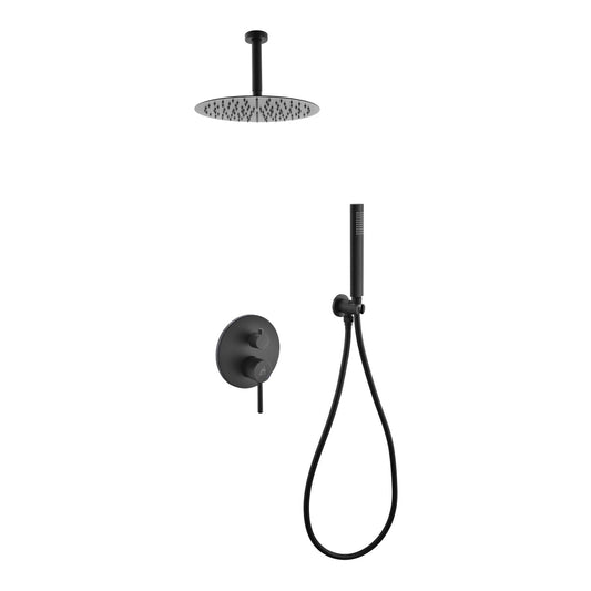 Kube Bath Aqua Rondo Black Shower Set With Ceiling Mount 12" Rain Shower and Handheld
