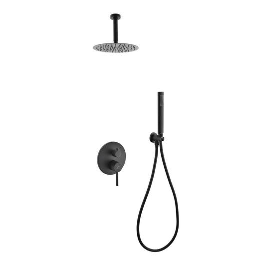 Kube Bath Aqua Rondo Black Shower Shower Set With Ceiling Mount 8" Rain Shower and Handheld