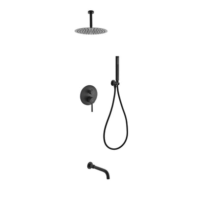 Kube Bath Aqua Rondo Black Shower Set With Ceiling Mount 8" Rain Shower, Handheld and Tub Filler