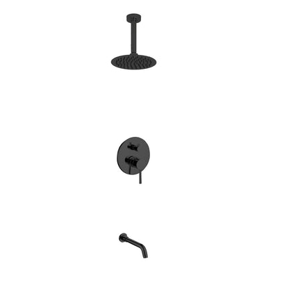 Kube Bath Aqua Rondo Black Shower Set With Ceiling Mount 8" Rain Shower and Tub Filler