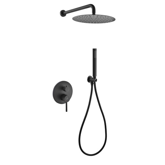Kube Bath Aqua Rondo Black Shower Set With 12" Rain Shower and Handheld