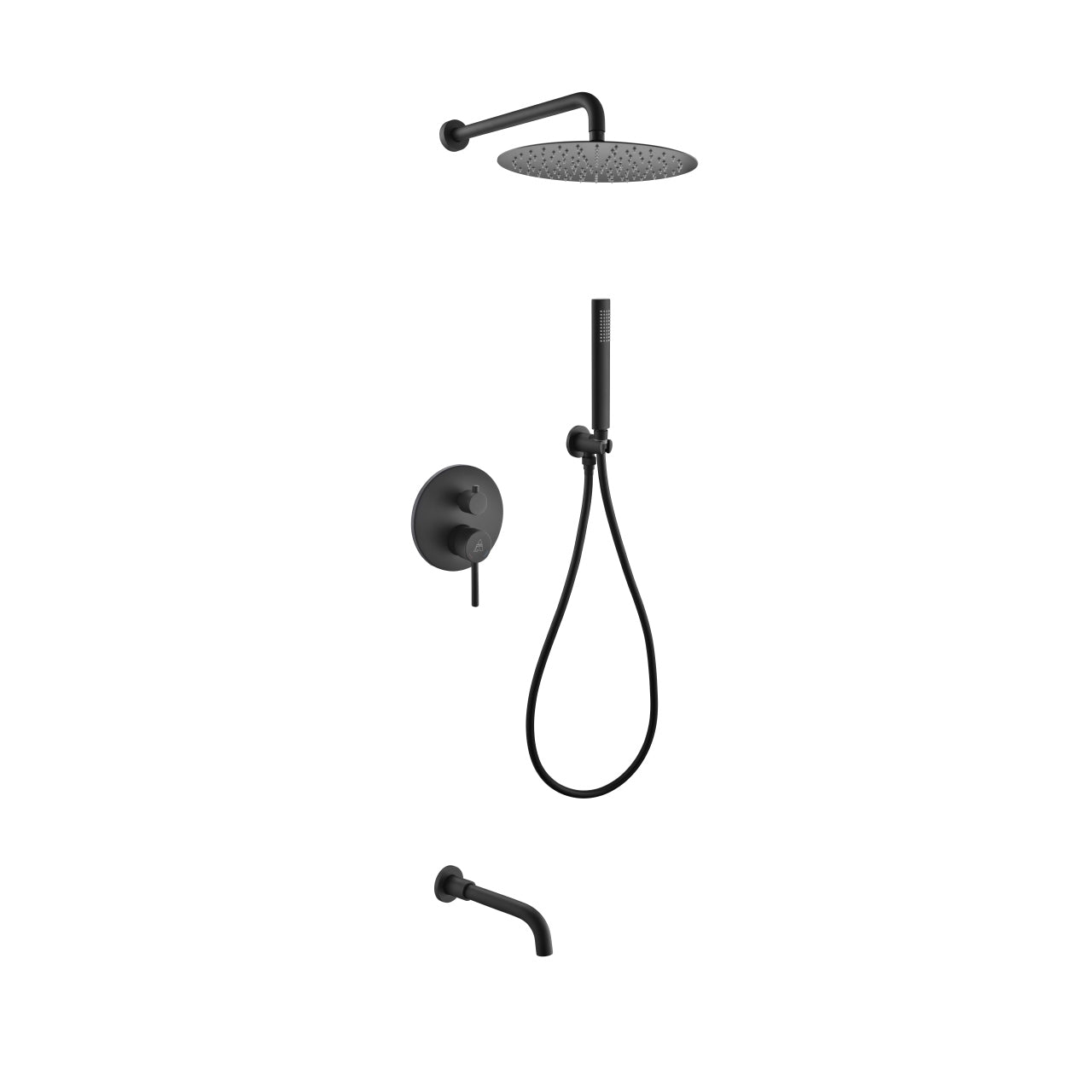 Kube Bath Aqua Rondo Black Shower Set With 12" Rain Shower, Handheld and Tub Filler