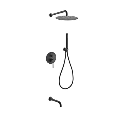 Kube Bath Aqua Rondo Black Shower Set With 12" Rain Shower, Handheld and Tub Filler