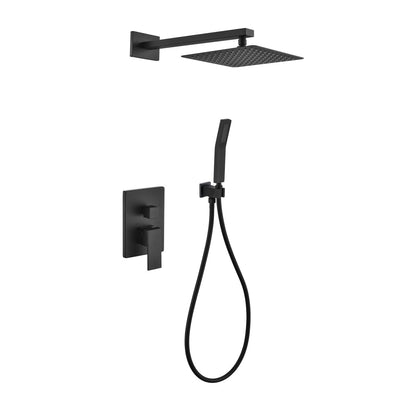 Kube Bath Aqua Piazza Black Shower Set With 8" Square Rain Shower and Handheld