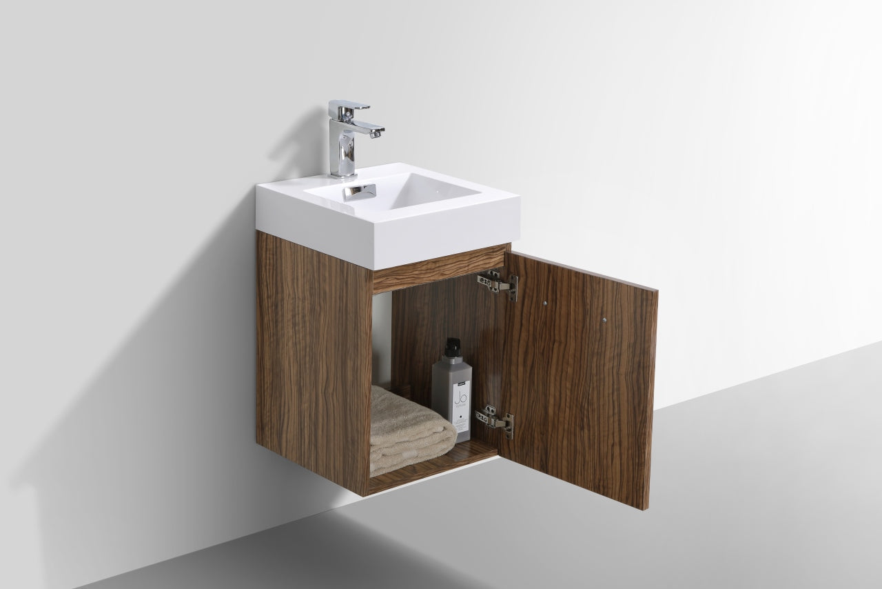 Kube Bath Bliss 16" Wall Mount / Wall Hung Modern Bathroom Vanity With 1 Door and Acrylic Countertop
