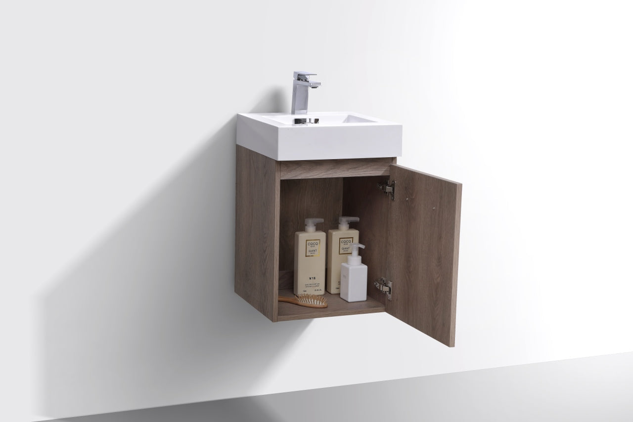 Kube Bath Bliss 16" Wall Mount / Wall Hung Modern Bathroom Vanity With 1 Door and Acrylic Countertop