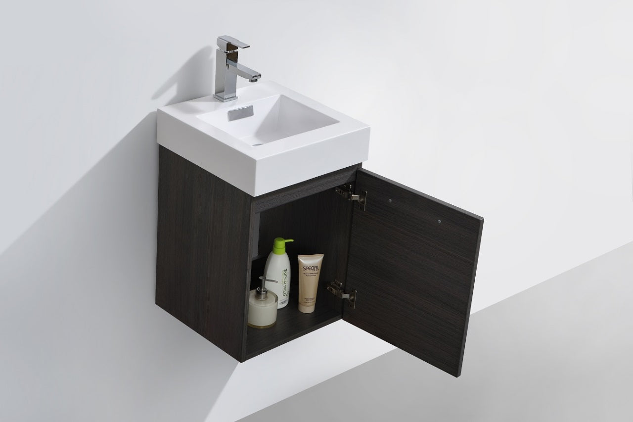 Kube Bath Bliss 16" Wall Mount / Wall Hung Modern Bathroom Vanity With 1 Door and Acrylic Countertop