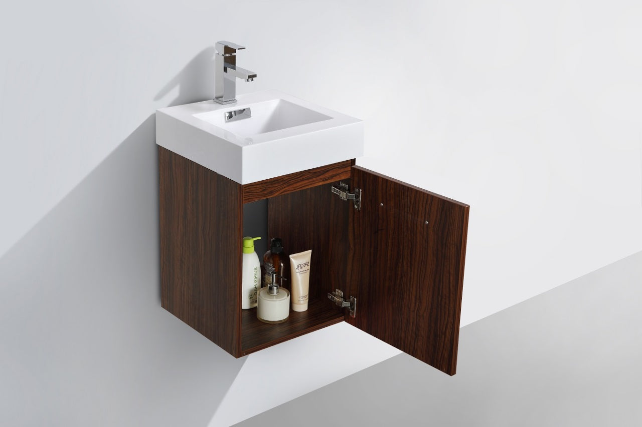 Kube Bath Bliss 16" Wall Mount / Wall Hung Modern Bathroom Vanity With 1 Door and Acrylic Countertop