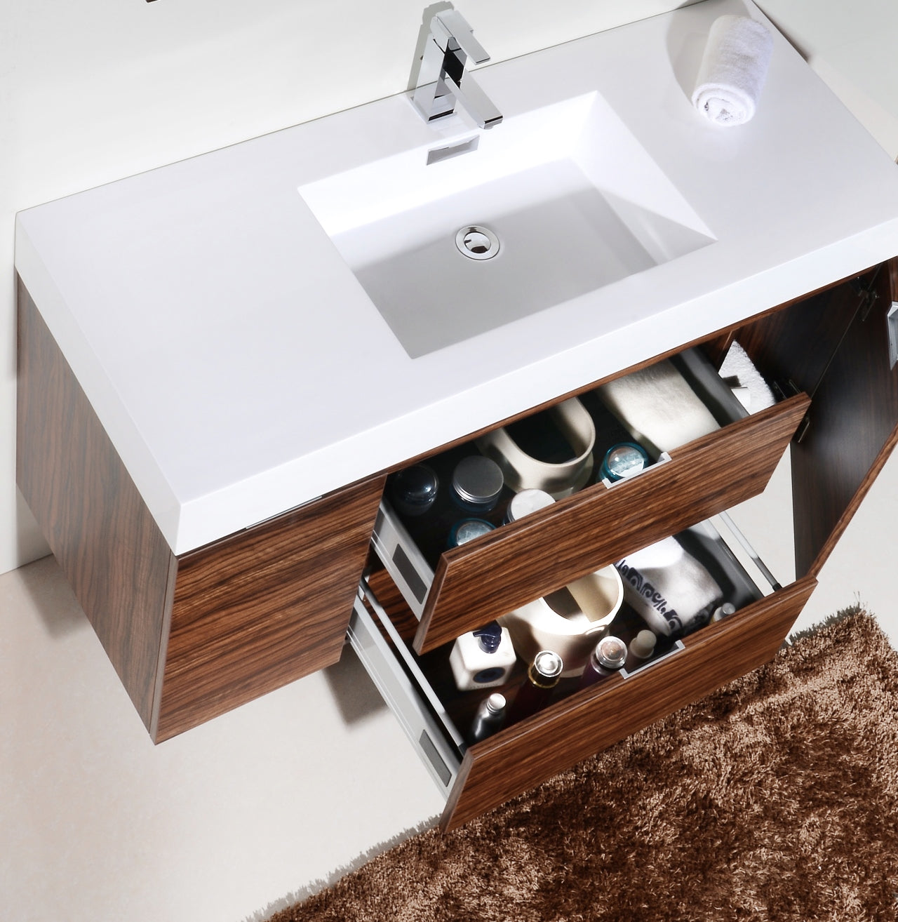 Kube Bath Bliss 48" Wall Mount / Wall Hung Modern Bathroom Vanity With 2 Drawers And 2 Doors Acrylic Countertop