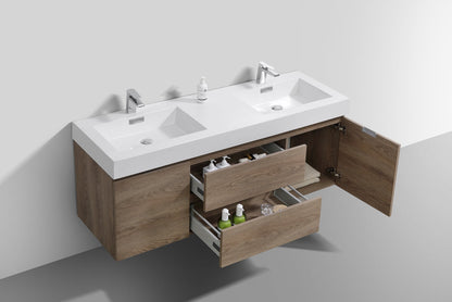 Kube Bath Bliss 60" Wall Mount / Wall Hung Double Sink Bathroom Vanity With 2 Drawers And 2 Doors Acrylic Countertop