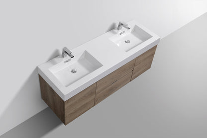 Kube Bath Bliss 60" Wall Mount / Wall Hung Double Sink Bathroom Vanity With 2 Drawers And 2 Doors Acrylic Countertop