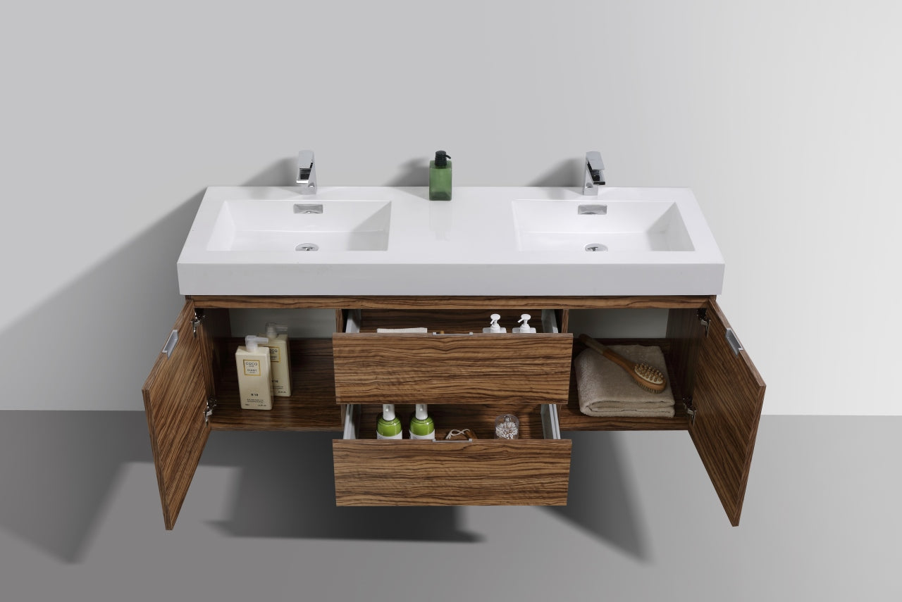 Kube Bath Bliss 60" Wall Mount / Wall Hung Double Sink Bathroom Vanity With 2 Drawers And 2 Doors Acrylic Countertop