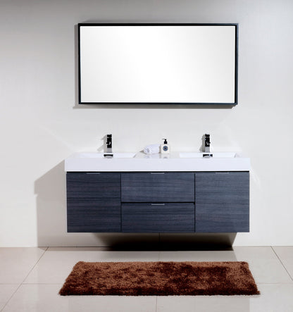 Kube Bath Bliss 60" Wall Mount / Wall Hung Double Sink Bathroom Vanity With 2 Drawers And 2 Doors Acrylic Countertop