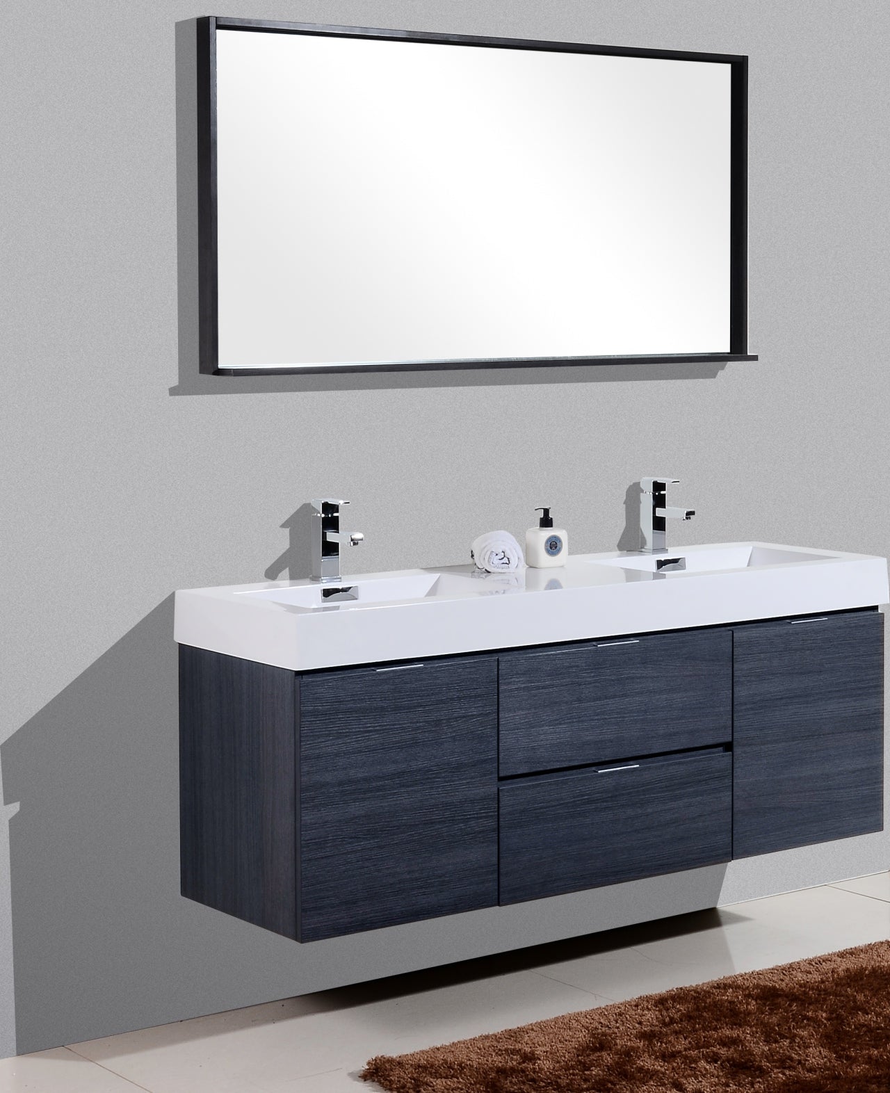 Kube Bath Bliss 60" Wall Mount / Wall Hung Double Sink Bathroom Vanity With 2 Drawers And 2 Doors Acrylic Countertop
