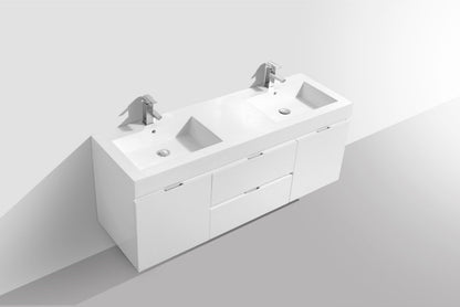 Kube Bath Bliss 60" Wall Mount / Wall Hung Double Sink Bathroom Vanity With 2 Drawers And 2 Doors Acrylic Countertop