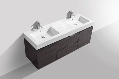 Kube Bath Bliss 60" Wall Mount / Wall Hung Double Sink Bathroom Vanity With 2 Drawers And 2 Doors Acrylic Countertop