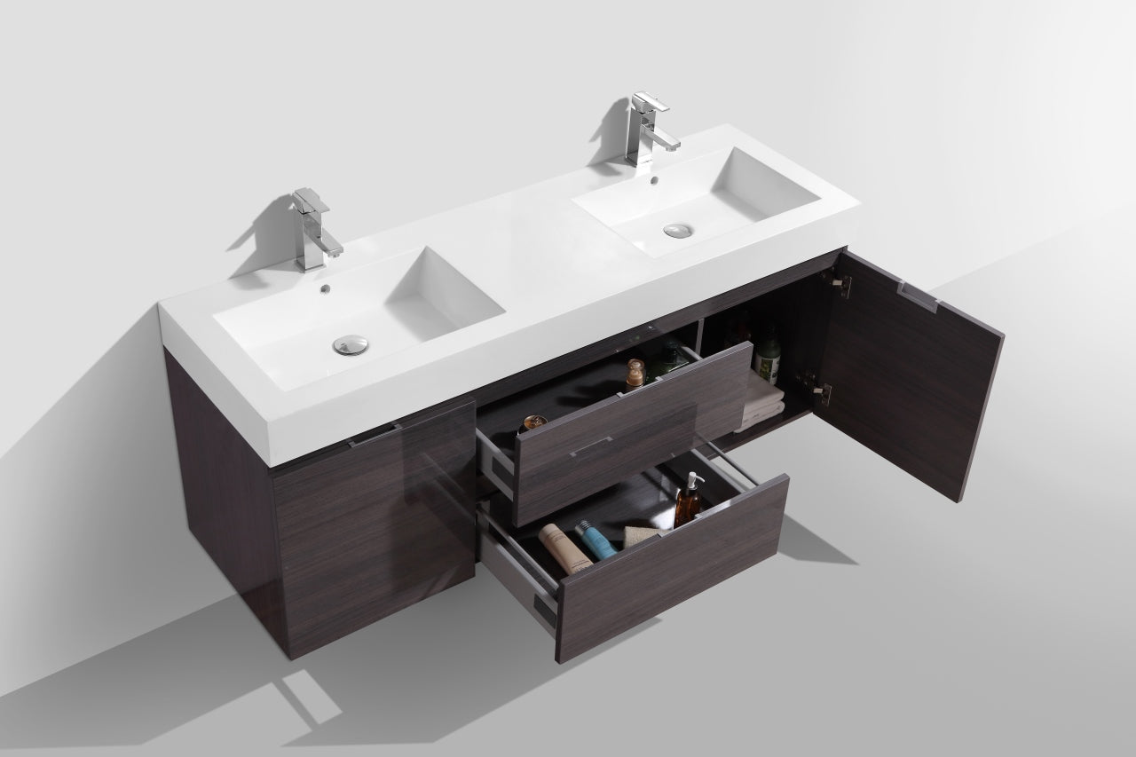 Kube Bath Bliss 60" Wall Mount / Wall Hung Double Sink Bathroom Vanity With 2 Drawers And 2 Doors Acrylic Countertop