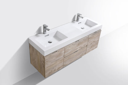 Kube Bath Bliss 60" Wall Mount / Wall Hung Double Sink Bathroom Vanity With 2 Drawers And 2 Doors Acrylic Countertop