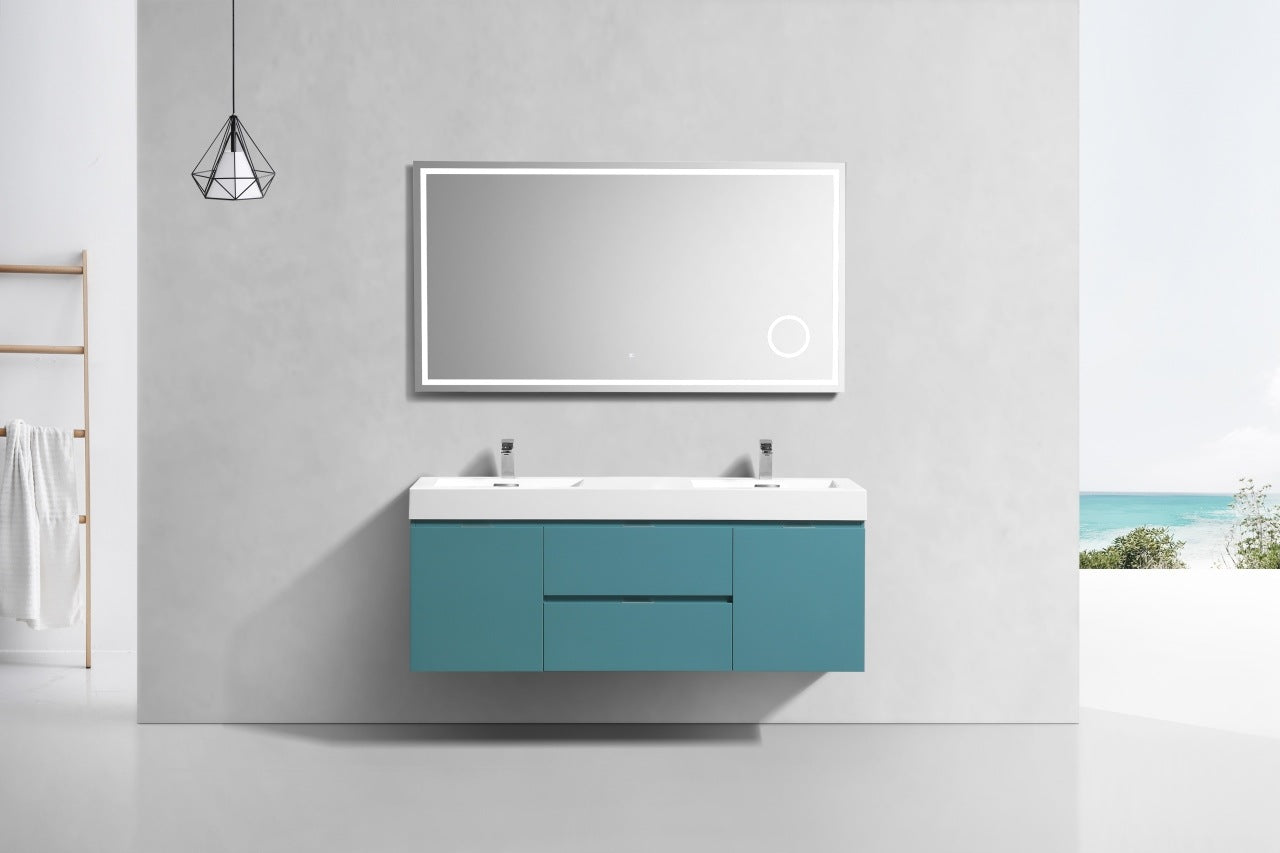 Kube Bath Bliss 60" Wall Mount / Wall Hung Double Sink Bathroom Vanity With 2 Drawers And 2 Doors Acrylic Countertop