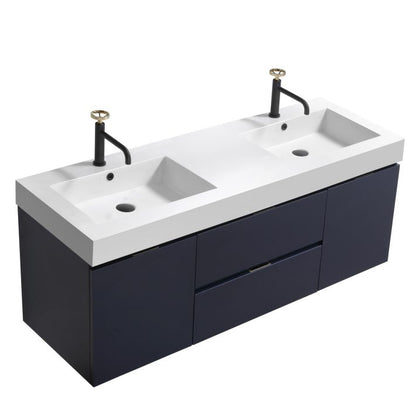 Kube Bath Bliss 60" Wall Mount / Wall Hung Double Sink Bathroom Vanity With 2 Drawers And 2 Doors Acrylic Countertop