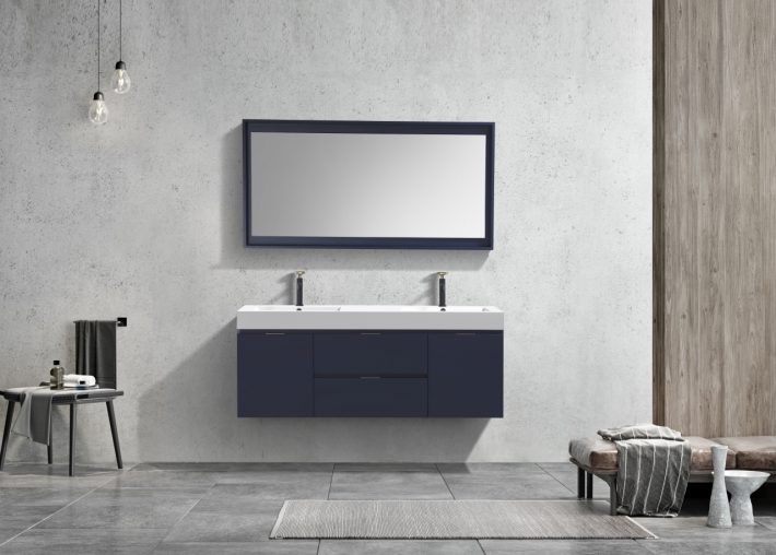Kube Bath Bliss 60" Wall Mount / Wall Hung Double Sink Bathroom Vanity With 2 Drawers And 2 Doors Acrylic Countertop