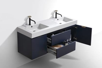 Kube Bath Bliss 60" Wall Mount / Wall Hung Double Sink Bathroom Vanity With 2 Drawers And 2 Doors Acrylic Countertop