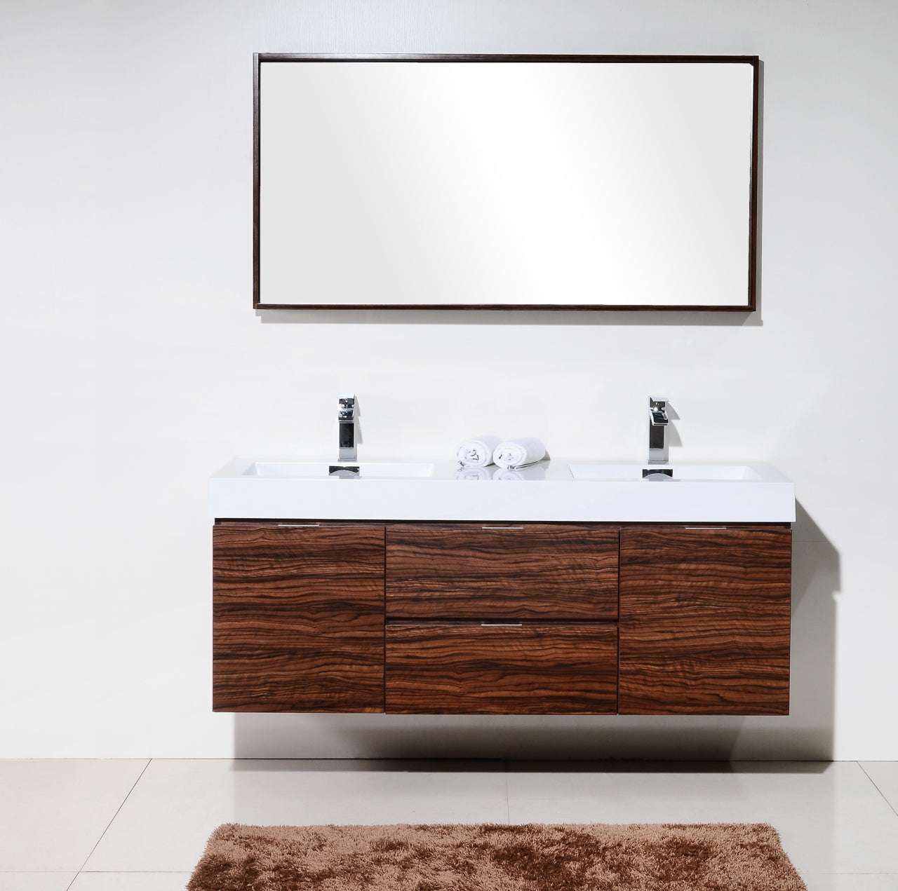 Kube Bath Bliss 60" Wall Mount / Wall Hung Double Sink Bathroom Vanity With 2 Drawers And 2 Doors Acrylic Countertop