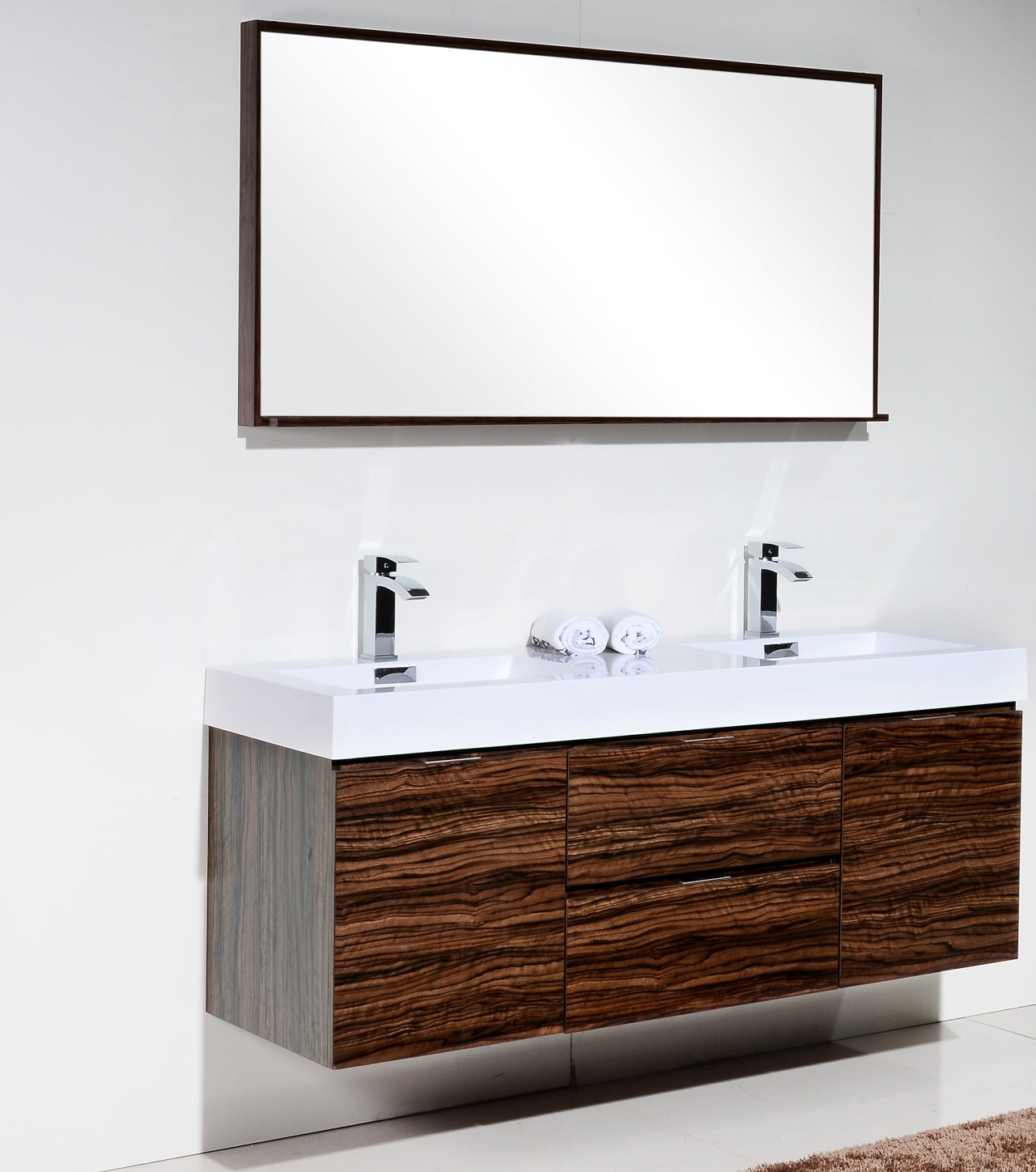 Kube Bath Bliss 60" Wall Mount / Wall Hung Double Sink Bathroom Vanity With 2 Drawers And 2 Doors Acrylic Countertop