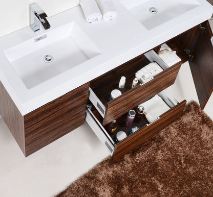 Kube Bath Bliss 60" Wall Mount / Wall Hung Double Sink Bathroom Vanity With 2 Drawers And 2 Doors Acrylic Countertop