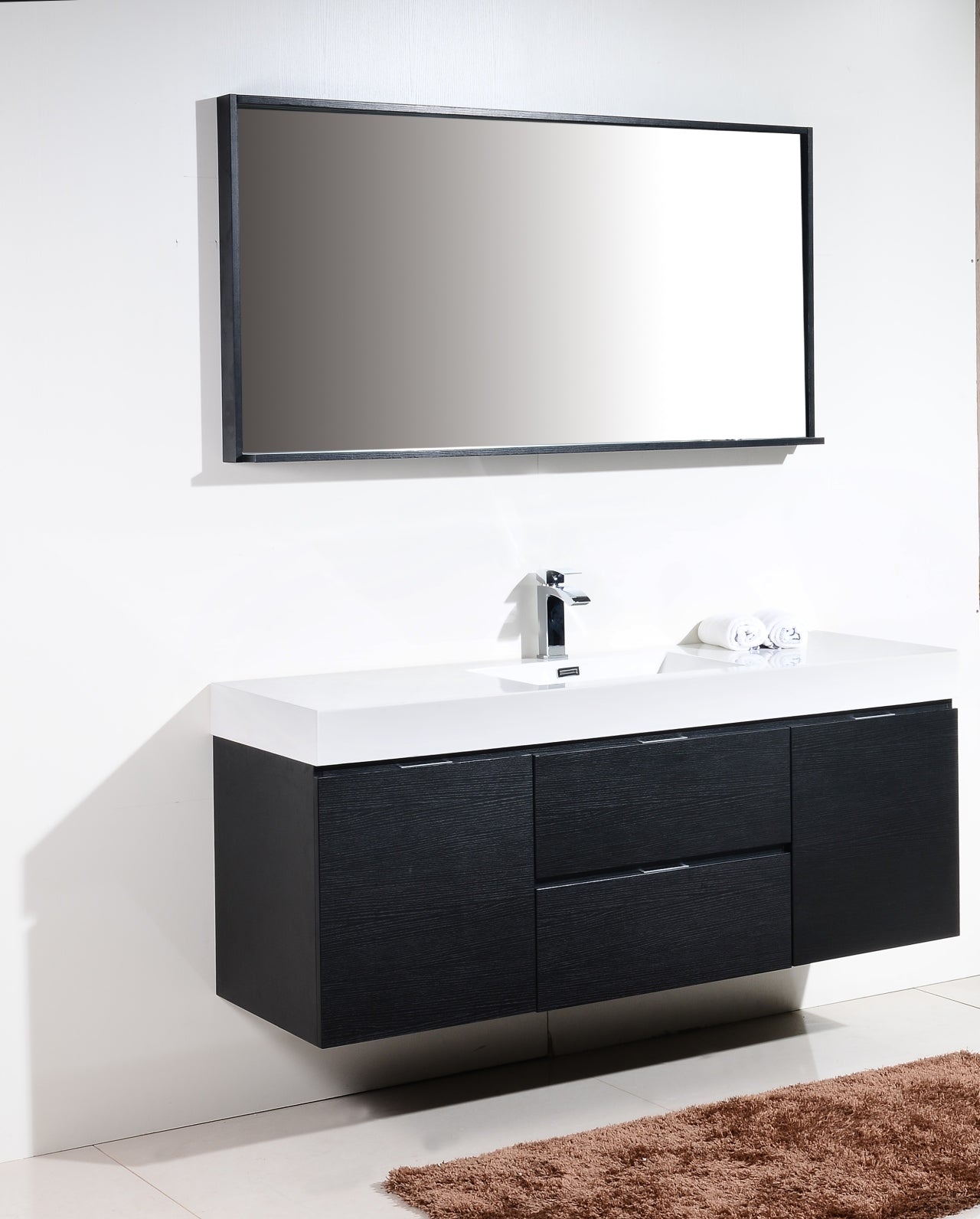 Kube Bath Bliss 60" Wall Mount / Wall Hung Modern Single Sink Bathroom Vanity With 2 Drawers And 2 Doors Acrylic Countertop