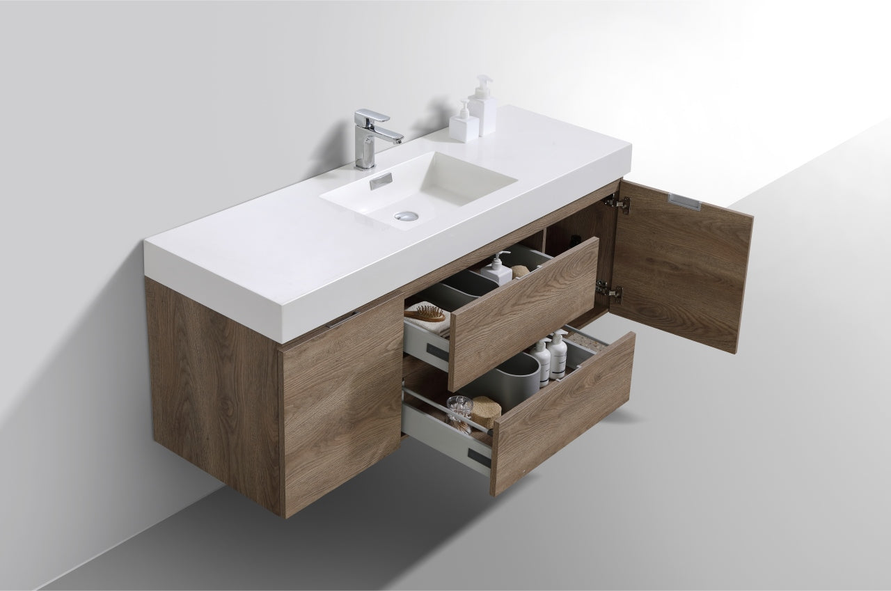 Kube Bath Bliss 60" Wall Mount / Wall Hung Modern Single Sink Bathroom Vanity With 2 Drawers And 2 Doors Acrylic Countertop