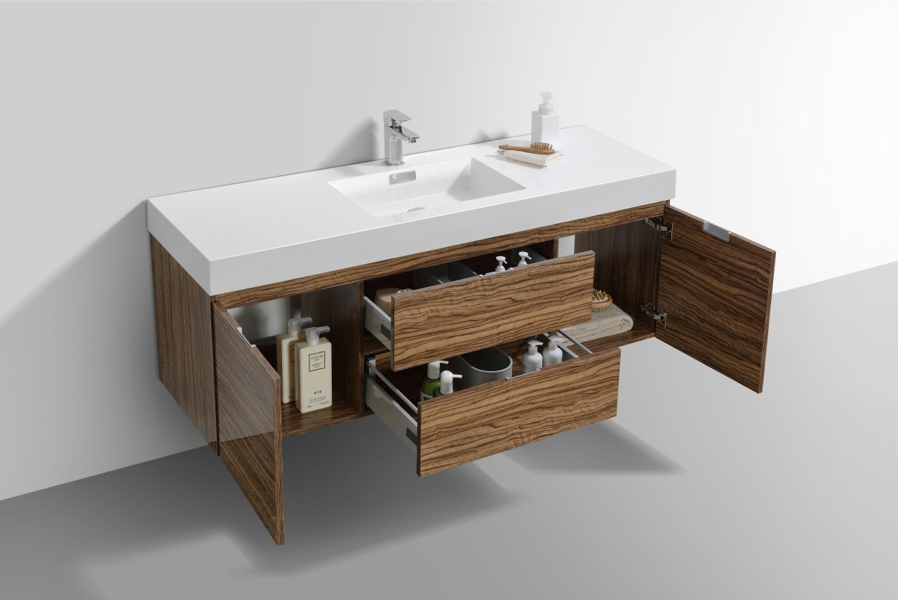 Kube Bath Bliss 60" Wall Mount / Wall Hung Modern Single Sink Bathroom Vanity With 2 Drawers And 2 Doors Acrylic Countertop