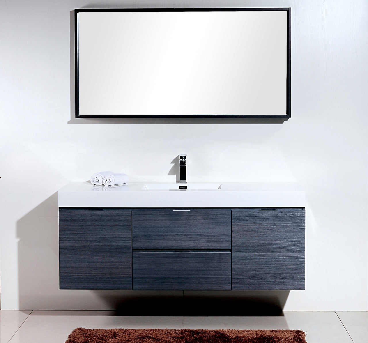 Kube Bath Bliss 60" Wall Mount / Wall Hung Modern Single Sink Bathroom Vanity With 2 Drawers And 2 Doors Acrylic Countertop