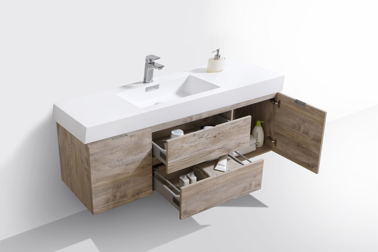 Kube Bath Bliss 60" Wall Mount / Wall Hung Modern Single Sink Bathroom Vanity With 2 Drawers And 2 Doors Acrylic Countertop