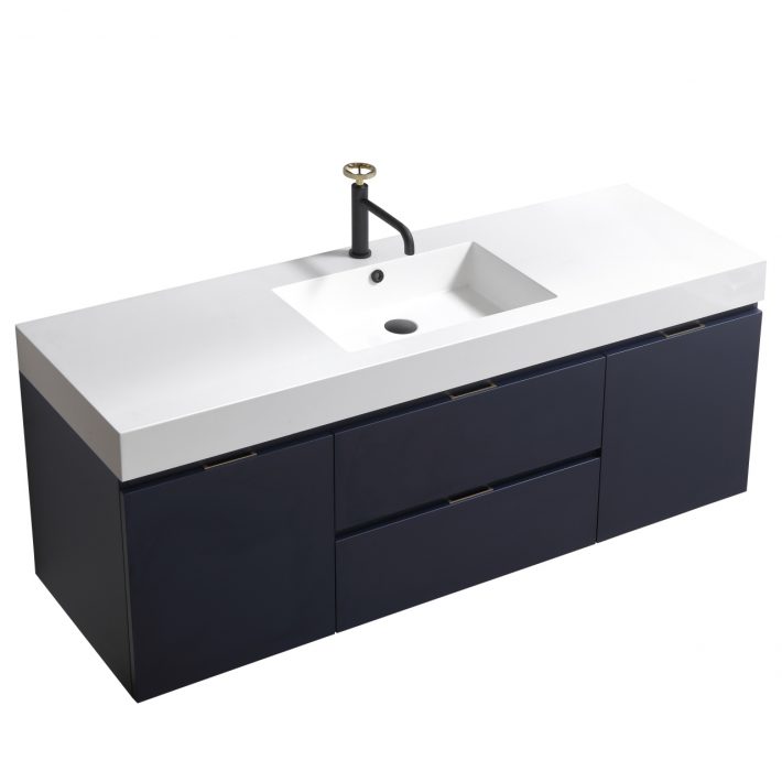 Kube Bath Bliss 60" Wall Mount / Wall Hung Modern Single Sink Bathroom Vanity With 2 Drawers And 2 Doors Acrylic Countertop