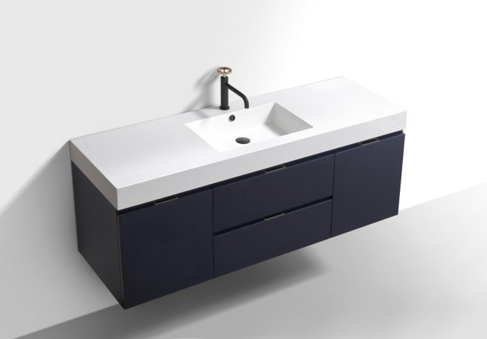 Kube Bath Bliss 60" Wall Mount / Wall Hung Modern Single Sink Bathroom Vanity With 2 Drawers And 2 Doors Acrylic Countertop