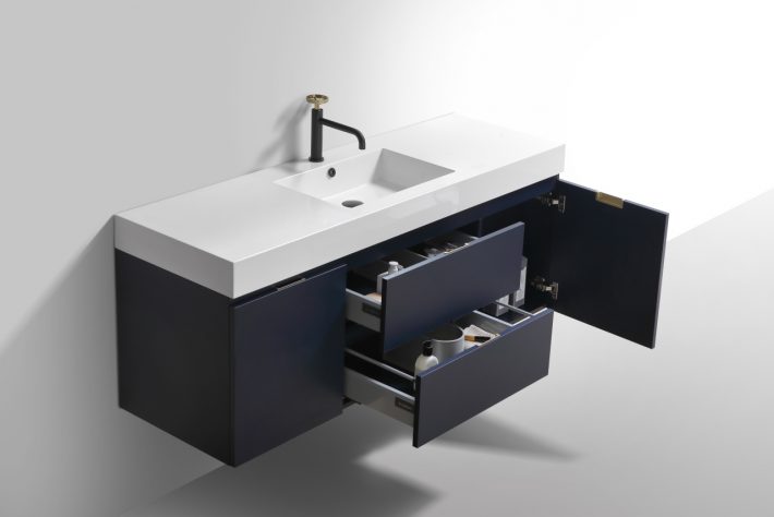 Kube Bath Bliss 60" Wall Mount / Wall Hung Modern Single Sink Bathroom Vanity With 2 Drawers And 2 Doors Acrylic Countertop